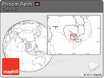 Blank Location Map of Phnom Penh, within the entire country