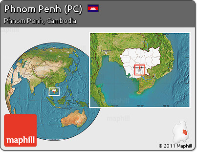 Satellite Location Map of Phnom Penh (PC), highlighted country, highlighted parent region