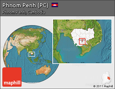 Satellite Location Map of Phnom Penh (PC), highlighted country, highlighted parent region