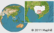 Satellite Location Map of Phnom Penh (PC), highlighted country, highlighted parent region