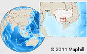 Shaded Relief Location Map of Phnom Penh (PC), highlighted country, highlighted parent region