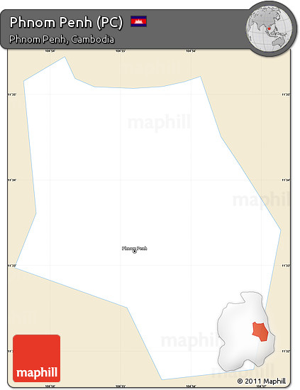 Classic Style Simple Map of Phnom Penh (PC), single color outside