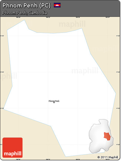 Classic Style Simple Map of Phnom Penh (PC), single color outside