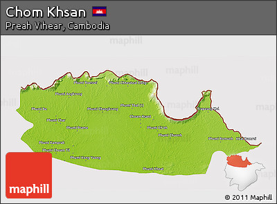 Physical 3D Map of Chom Khsan, cropped outside