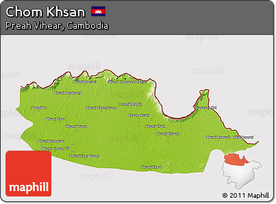 Physical 3D Map of Chom Khsan, cropped outside
