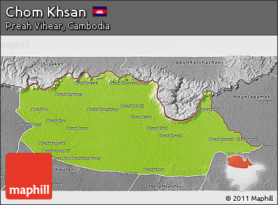 Physical 3D Map of Chom Khsan, desaturated