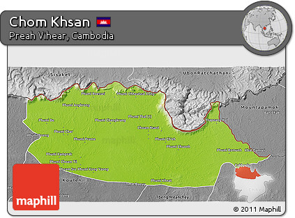 Physical 3D Map of Chom Khsan, desaturated