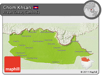 Physical 3D Map of Chom Khsan, lighten