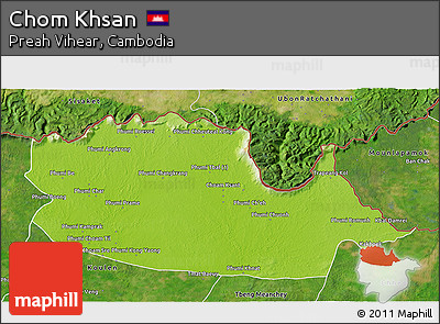 Physical 3D Map of Chom Khsan, satellite outside