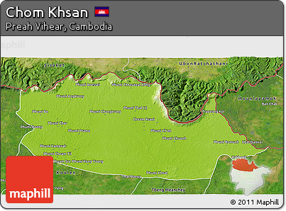 Physical 3D Map of Chom Khsan, satellite outside