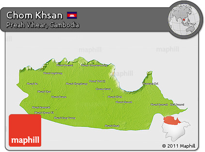 Physical 3D Map of Chom Khsan, single color outside
