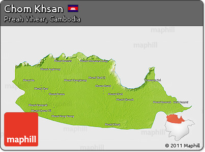 Physical 3D Map of Chom Khsan, single color outside