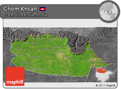 Satellite 3D Map of Chom Khsan, desaturated