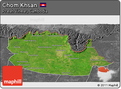 Satellite 3D Map of Chom Khsan, desaturated