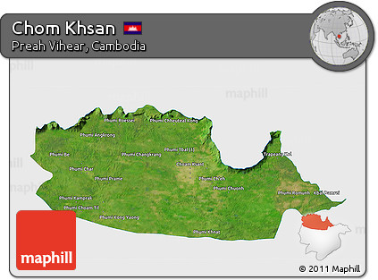 Satellite 3D Map of Chom Khsan, single color outside