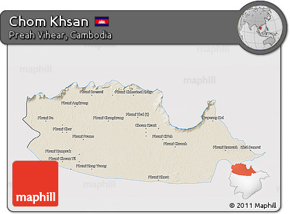Shaded Relief 3D Map of Chom Khsan, single color outside