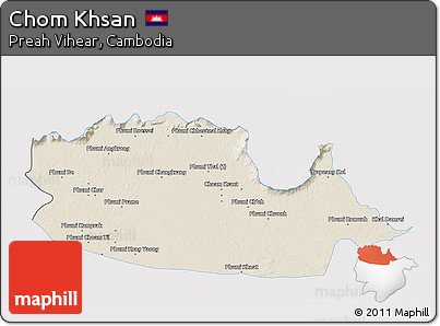 Shaded Relief 3D Map of Chom Khsan, single color outside