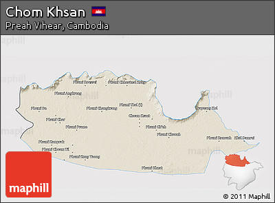 Shaded Relief 3D Map of Chom Khsan, single color outside