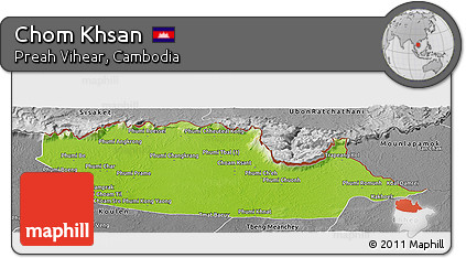 Physical Panoramic Map of Chom Khsan, desaturated