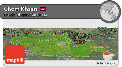 Satellite Panoramic Map of Chom Khsan, semi-desaturated