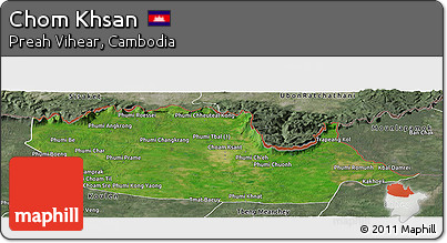 Satellite Panoramic Map of Chom Khsan, semi-desaturated