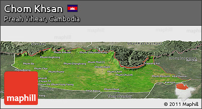 Satellite Panoramic Map of Chom Khsan, semi-desaturated