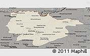 Shaded Relief Panoramic Map of Preah Vihear, darken, semi-desaturated