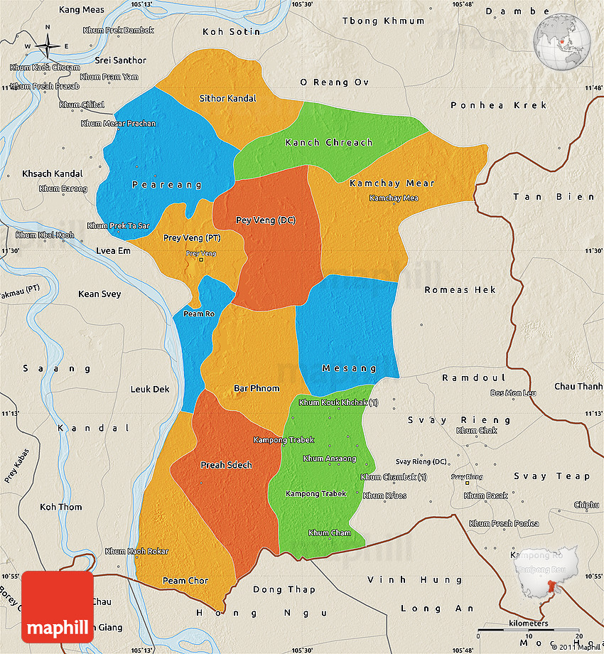 Prey Veng Province Map Political Map Of Prey Veng, Shaded Relief Outside