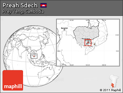 Blank Location Map of Preah Sdech, highlighted country, highlighted parent region