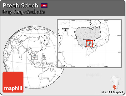 Blank Location Map of Preah Sdech, highlighted country, highlighted parent region