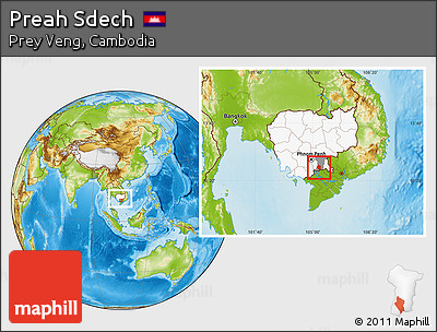 Physical Location Map of Preah Sdech, highlighted country, highlighted parent region, within the entire country
