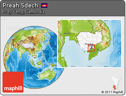 Physical Location Map of Preah Sdech, highlighted country, highlighted parent region, within the entire country