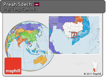 Political Location Map of Preah Sdech, highlighted country, highlighted parent region
