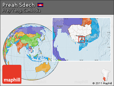 Political Location Map of Preah Sdech, highlighted country, highlighted parent region