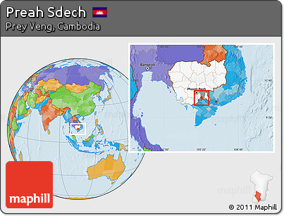 Political Location Map of Preah Sdech, highlighted country, highlighted parent region