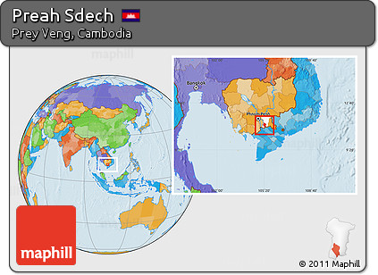 Political Location Map of Preah Sdech, highlighted parent region