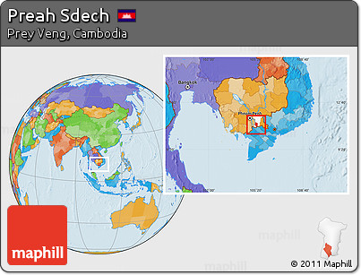 Political Location Map of Preah Sdech, highlighted parent region