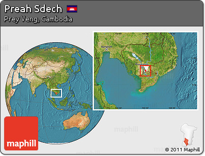 Satellite Location Map of Preah Sdech, highlighted parent region