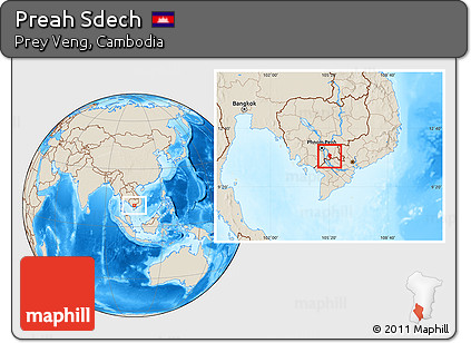 Shaded Relief Location Map of Preah Sdech