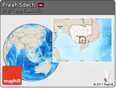 Shaded Relief Location Map of Preah Sdech, highlighted country