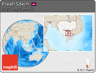 Shaded Relief Location Map of Preah Sdech, highlighted country, highlighted parent region