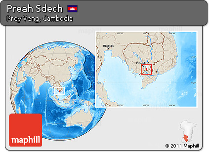 Shaded Relief Location Map of Preah Sdech, highlighted parent region
