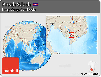 Shaded Relief Location Map of Preah Sdech, highlighted parent region