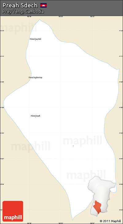 Classic Style Simple Map of Preah Sdech, single color outside