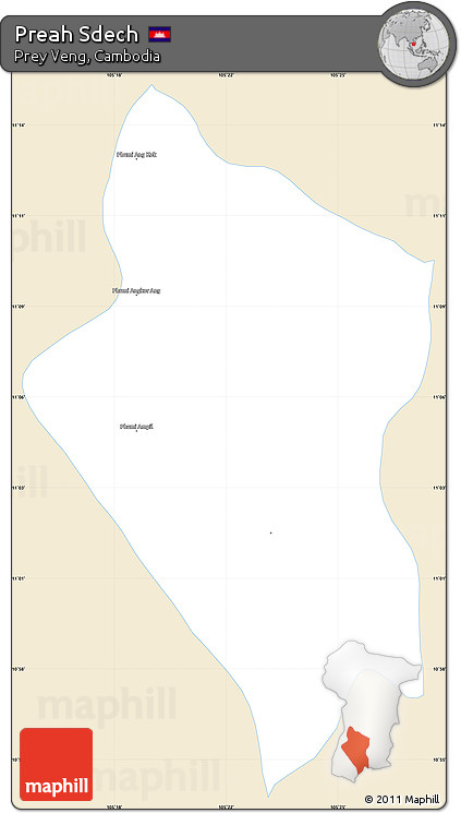 Classic Style Simple Map of Preah Sdech, single color outside
