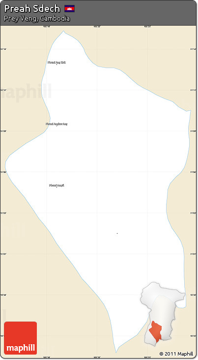 Classic Style Simple Map of Preah Sdech, single color outside