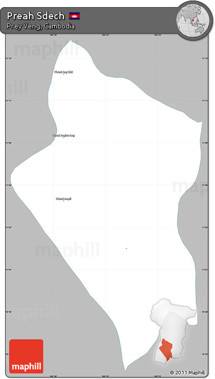 Gray Simple Map of Preah Sdech, single color outside