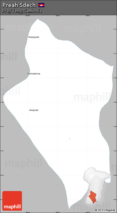 Gray Simple Map of Preah Sdech, single color outside