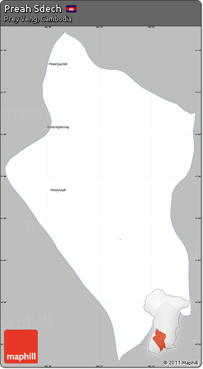 Gray Simple Map of Preah Sdech, single color outside