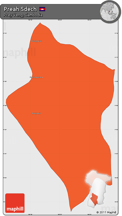 Political Simple Map of Preah Sdech, single color outside